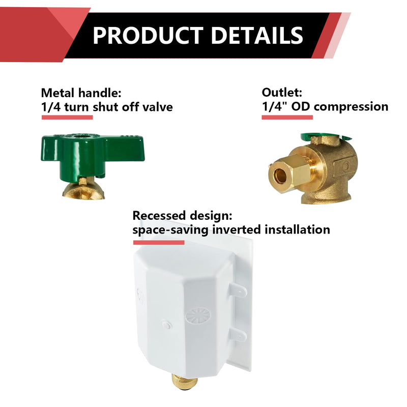 EFIELD Sweat Pre-assembled Ice Maker Outlet Box, 1/2-Inch Sweat with Installed 1/4-Turn Ball Valve with Copper Water Hammer Arrestor,(IM006)