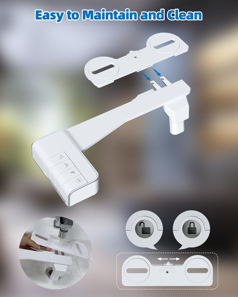 Hibbent Bidet Attachment for Toilet, Non-Electric Dual Nozzle for Frontal & Rear Wash, Adjustable Water Pressure Control, Fresh Water Bidet Toilet Seat, Self Cleaning Water Sprayer, White Chrome 1