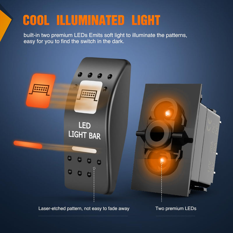 Nilight UTV LED Light Bar Rocker Switch On Off 5 PIN SPST Lights Switches w/Orange Backlit 12V 24V Toggle Compatible for Polaris RZR Can-Am ATVs UTVs Cars Trucks RVs