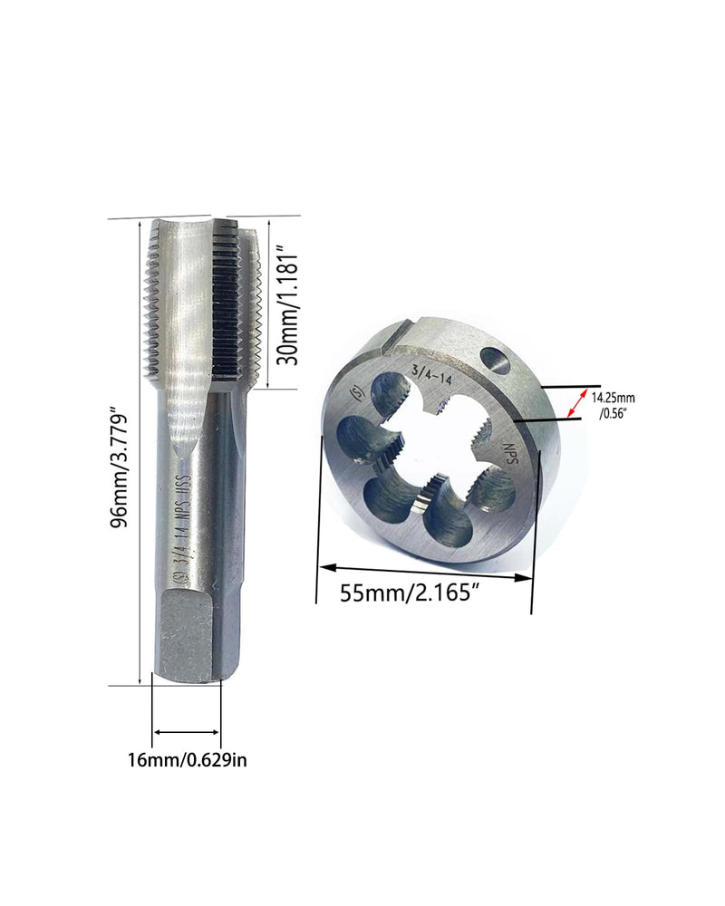 3/4"-14 NPS tap and die, 3/4"-14, 3/4"-18, HSS Tap And Die Set UNF Machine Thread Tap And UNF Round Thread Die Right Hand (3/4-14 NPS)