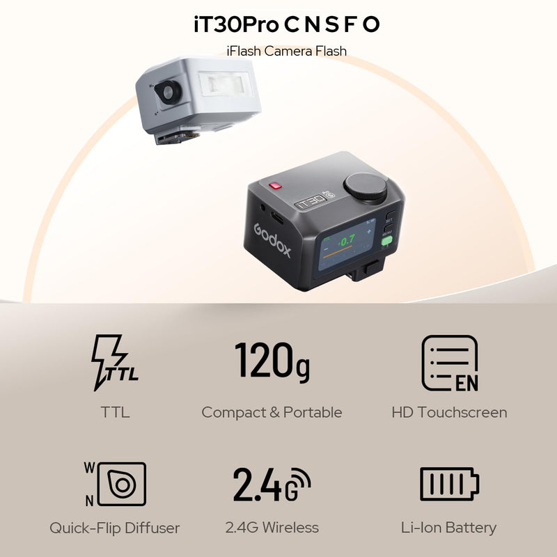 GODOX IT30Pro TTL Mini Camera Flash Light,Full-Color Touchscreen,HSS 1/8000 Second,2.4GHz X System,Built-in Diffuser and Battery IT30PRO-S (for Sony) For Sony