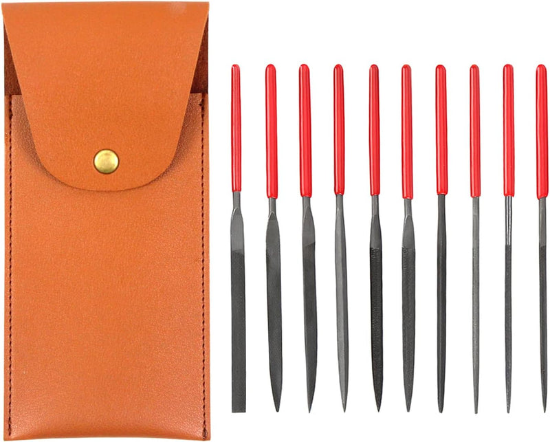 YOCAMIRAGA | 10pcs needle metal files set with synthetic leather case, small steel files with shaped round, half round, triangle, flat, square. Tool for wood, metal, plastic and jewelry precision work