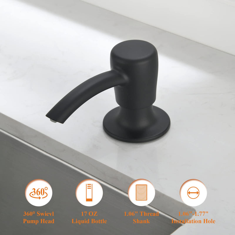 RULIA Kitchen Sink Soap Dispenser, Build in Sink Soap Dispenser, Deck Mounted Soap Dispenser, Matte Black RB2006