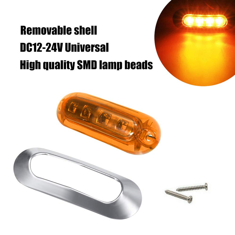 ALFU 10PCS Amber DC12V-24V 4 LED Side Marker Indicator Lights Lamp Front Rear Tail Clearance Lamp Interior Lights with Chrome Bezel Universial for Auto Car Bus Truck Lorry Trailer Boat Deck Courtesy Amber(10PCS)