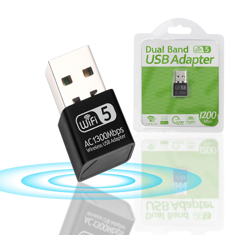 Wodgreat 1300Mbps USB WiFi Adapter for PC-Tiny Size Wireless Network Adapter for Desktop with Dual Band 2.4GHz, 5GHz, MU-MIMO, WiFi Dongle Supports Win11/10/8.1/8/7/XP, Mac OS 10.9-10.15