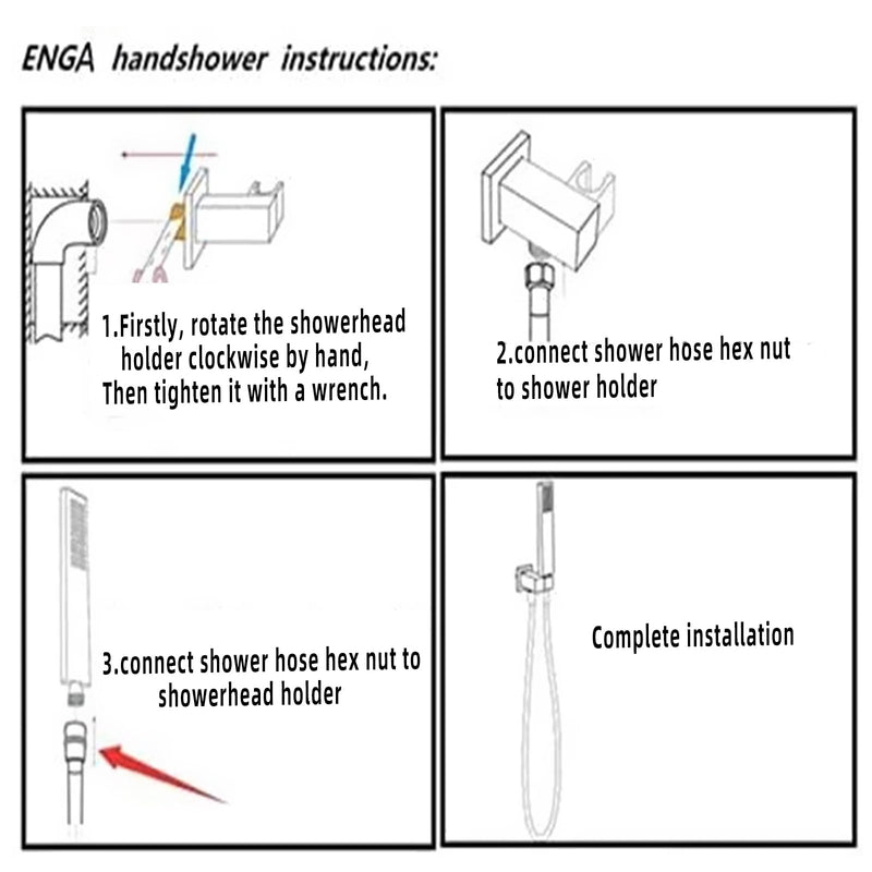High Pressure Brass Handheld Shower Head,Square Shower Head with Wall Connector and 58-Inch Hose Kit for Bathroom Systems,Modern Style (Brushed Nickel) Brushed Nickel