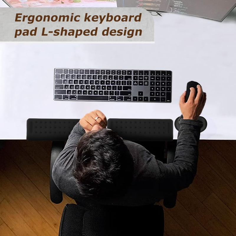 2 Pcs L-Shaped Desk Edge Cushion,with 1 PC Mouse Wrist Rest Ergonomic Keyboard Wrist Rest with Non-Slip Base Comfortable Typing for Long Hours of Work Gaming Studying