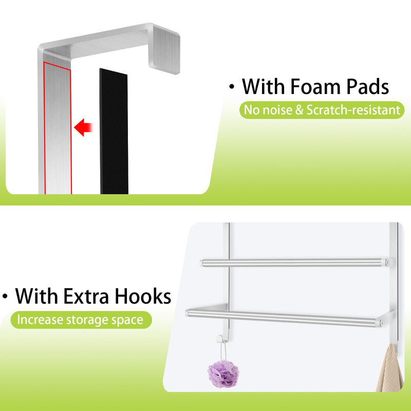 Over The Door Towel Racks for Bathroom, Over The Door Towel Rack, Towel Rack with Hooks for Door Hanging, Towel Bar Over The Door Towel Holder 16Inch, Brushed Nickel 16 Inch