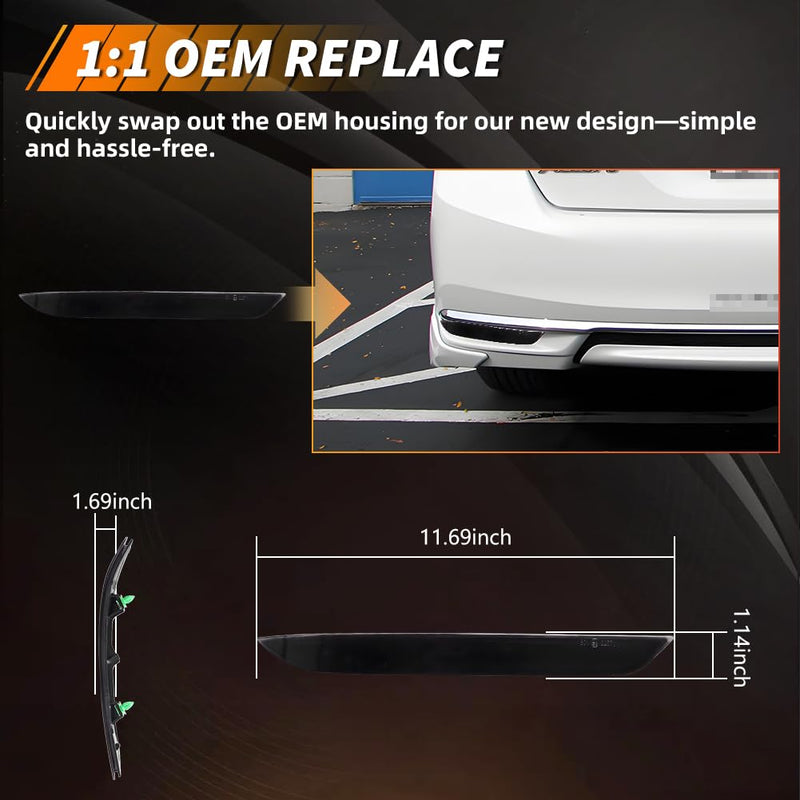 Rear Bumper Reflector Compatible with Hon-da Accord 2016-2017, [DOT] [IP67 Waterproof] Rear Bumper Reflector Housing [No Bulbs], Replace OEM #33505T2AA11, 33555T2AA11, 2 PCS, Smoked Lens
