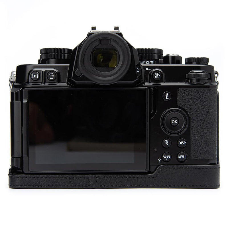 Handcrafted Vintage Half-Wrap Camera Protector Genuine Leather Camera Case for Nikon ZF (Black) Black