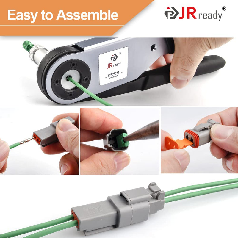 JRready ST6246 Deutsch 2 Pin Connector 10 Sets, DT04-2P DT06-2S Gray Waterproof Electrical Wire Connector with Solid Contacts 14-20AWG 2 pins 10 sets