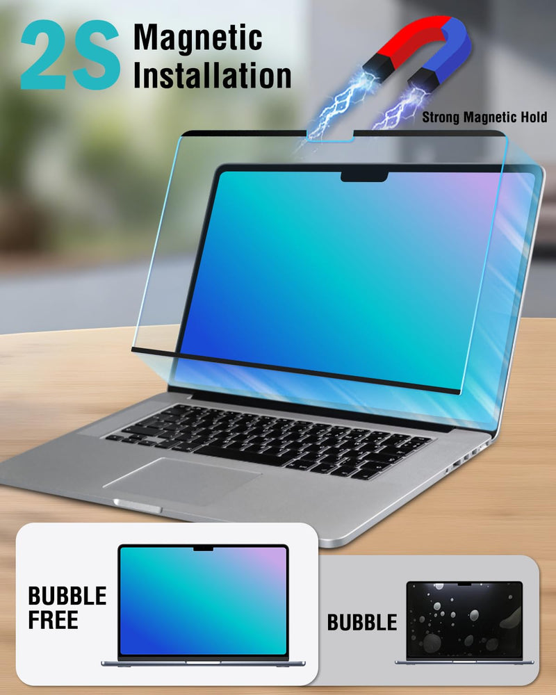 F FORITO Magnetic Anti Blue Light Screen Protector Compatible with MacBook Air 13.6 inch (2022-2025, M2, M3, M4), Bubble-Free Install, Removable & Reusable Anti Glare Matte Laptop Screen Shield
