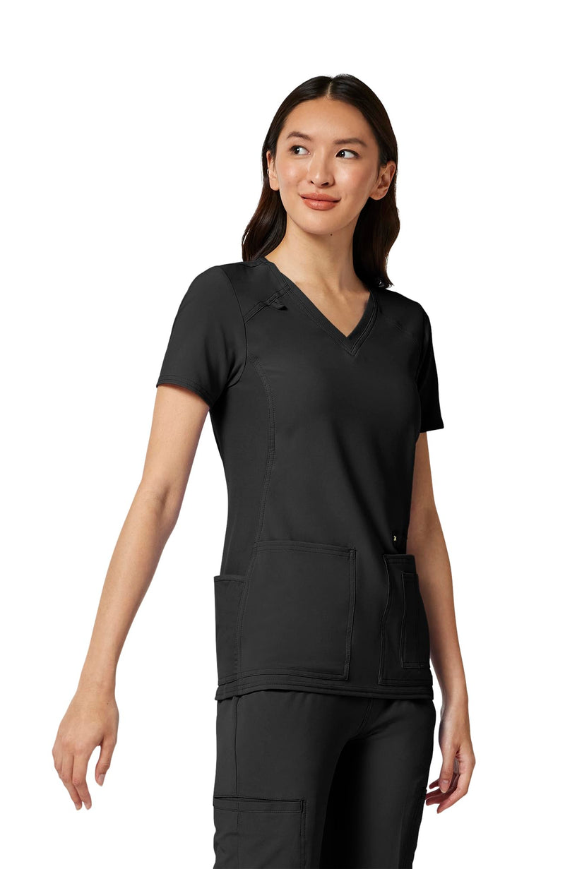 Cherokee Women's Medical Scrub Top Iflex V-Neck Knit Panel Top - CK605 Medium Black