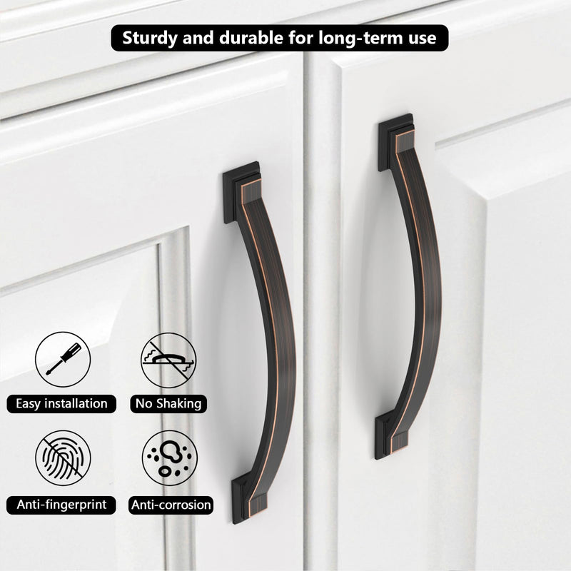 10 Pack Oil Rubbed Bronze Cabinet Pulls 4''(102mm) Hole Centers,Cabinet Handles,Hardware for Cabinets,Kitchen Cabinet Handle,Arch Cabinet Handles for Bathroom Dresser Drawer Handles 4" Hole Center
