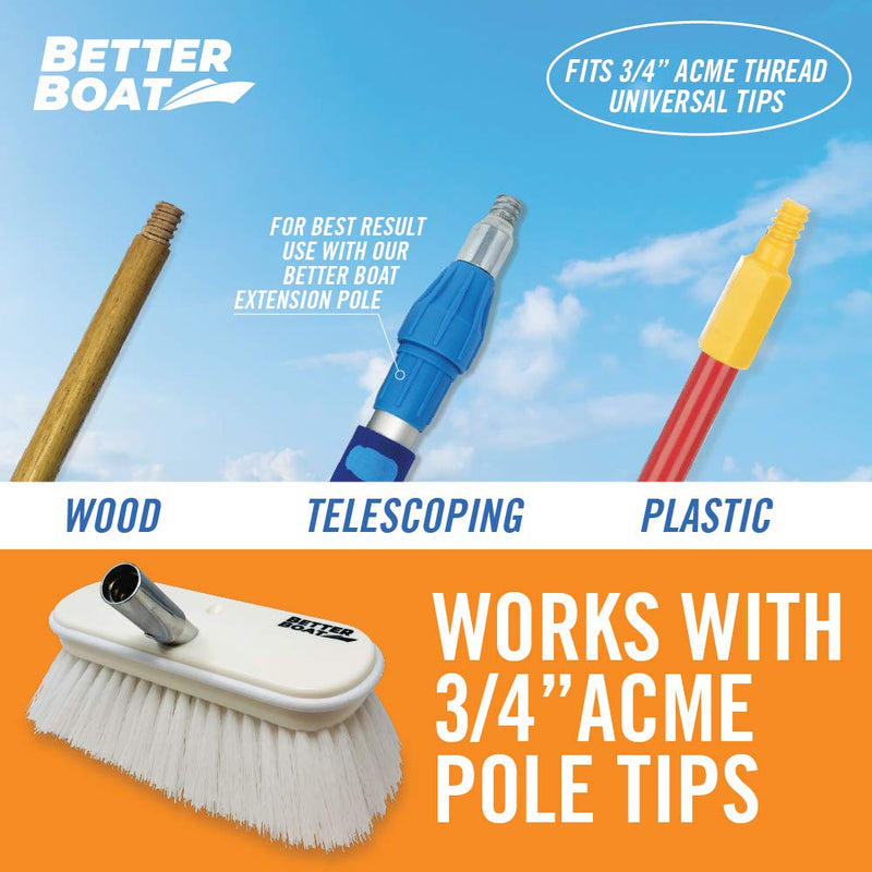 Stiff Boat Deck Brush, Heavy-Duty Marine Brush Head, 8" Firm Bristle with Bumper, 3/4" Thread Handle, for RV, Truck, and Auto Cleaning Stiff Bristles