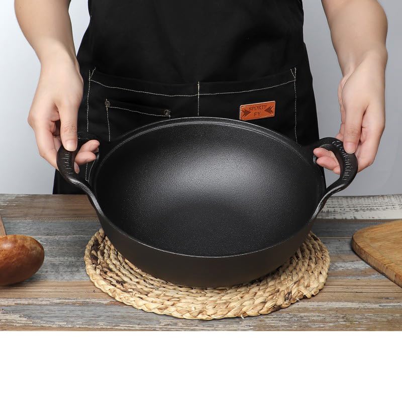 9 inch Cast Iron Wok with Handles, Grilling Pan, Use in the Oven, on the Stove, or on the Grill (9 inch) 9 inch without Lid