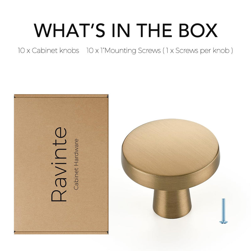 Ravinte 10 Pack Single Hole Round Cabinet Knobs and Pulls - Champagne Bronze Kitchen Drawer Hardware