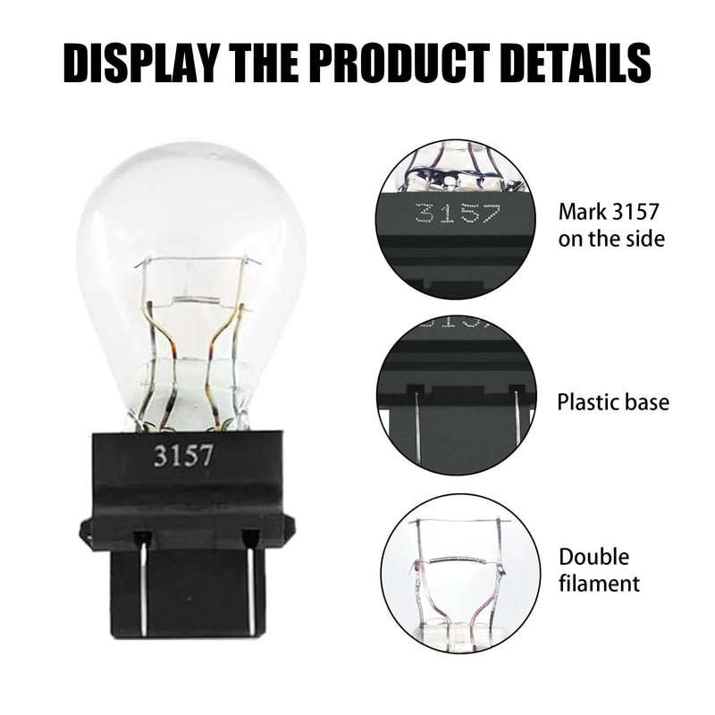 10 PCS 3157 Car Instrument Light Bulb, 12V 21/5W Waterproof Durable Vehicle Brake Light Replacements, Universal Automotive Marker Tail Light Accessories for Truck SUV Car (White Light) 10 PCS White Light