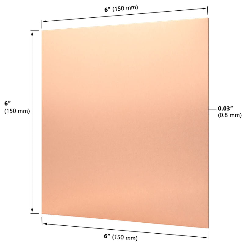 6 Pcs 6" x 6" Copper Sheets, 20 Gauge/0.8mm Thick Pure Copper Sheet, Metal Copper Sheet with Protective Film for Crafting, Repairing, Electrical