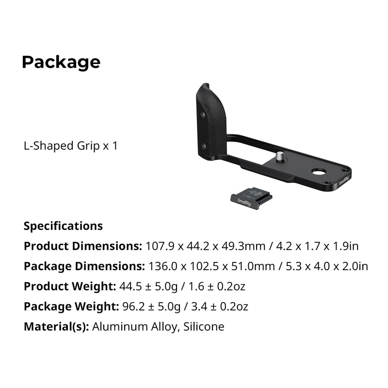 SmallRig X Half L-Shaped Grip for FUJIFILM X Half Camera, Built-in Quick Release Plate for Arca, Lightweight Ergonomic Silicone Handle with Hot Shoe Cover (Black) - 5332 Black