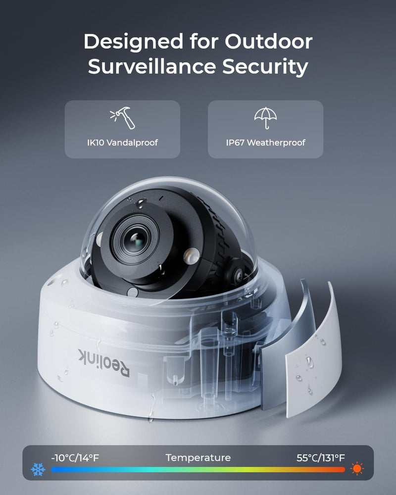 REOLINK 4K/8MP PoE IP Security Camera, Turret Surveillance, Color Night Vision with 3000K Spotlights, IK10 Vandal Proof, Human/Vehicle/Pet Detection, up to 512GB microSD Card, RLC-840A, No PT Support