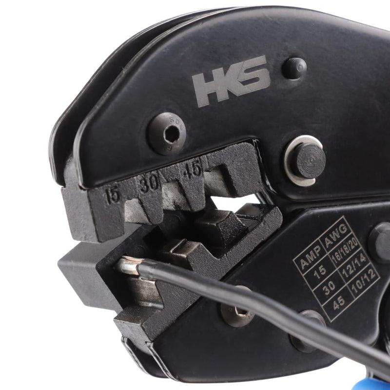 HKS Ratchet Powerpole Crimping Tool 31Pcs Kit with 15A 30A 45A Power Connectors and Caps, Crimper with Build-in Orientation Block AP-15 Crimper + 31PCS Kit