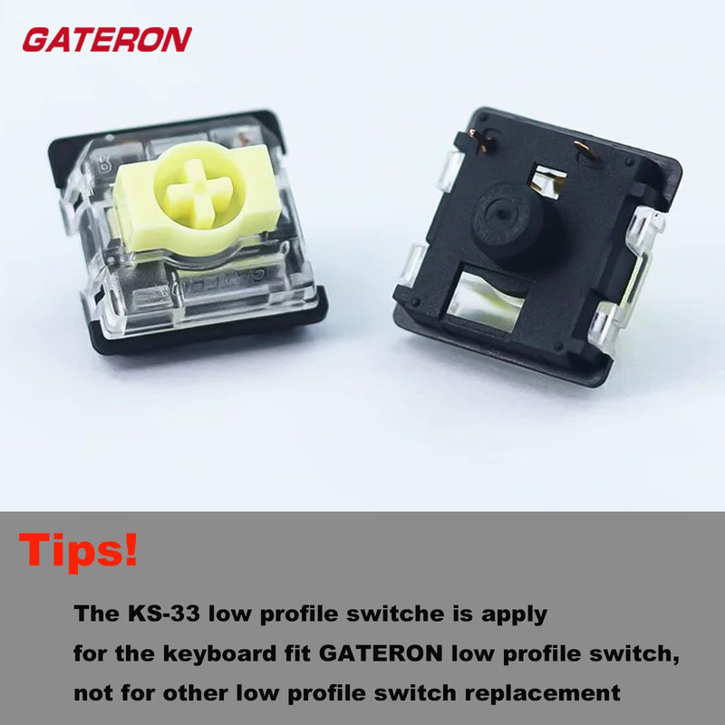 Gateron KS-33 Banana Low Profile 2.0 Keyboard Switches - 3-Pin 65gf Tactile Switches RGB SMD,Pre-Lubed for Smooth Typing,Compatible with GATERON Ultra-Thin Keyboards only(90Pcs) 90Pcs