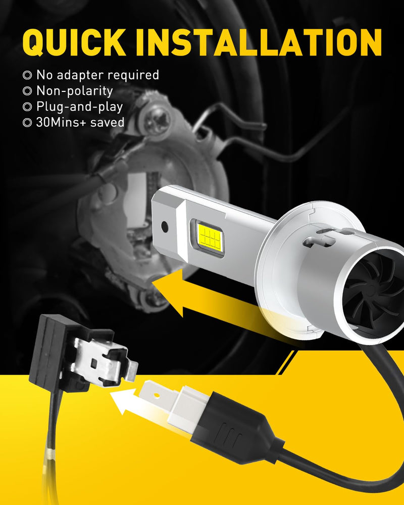 AUXITO H1 Fog Bulbs, 20000 LM Brightness, 6500K Cool White With Fan, Canbus Ready Fog Light Bulbs, Play and Play, Pack of 2 H1/H1LL