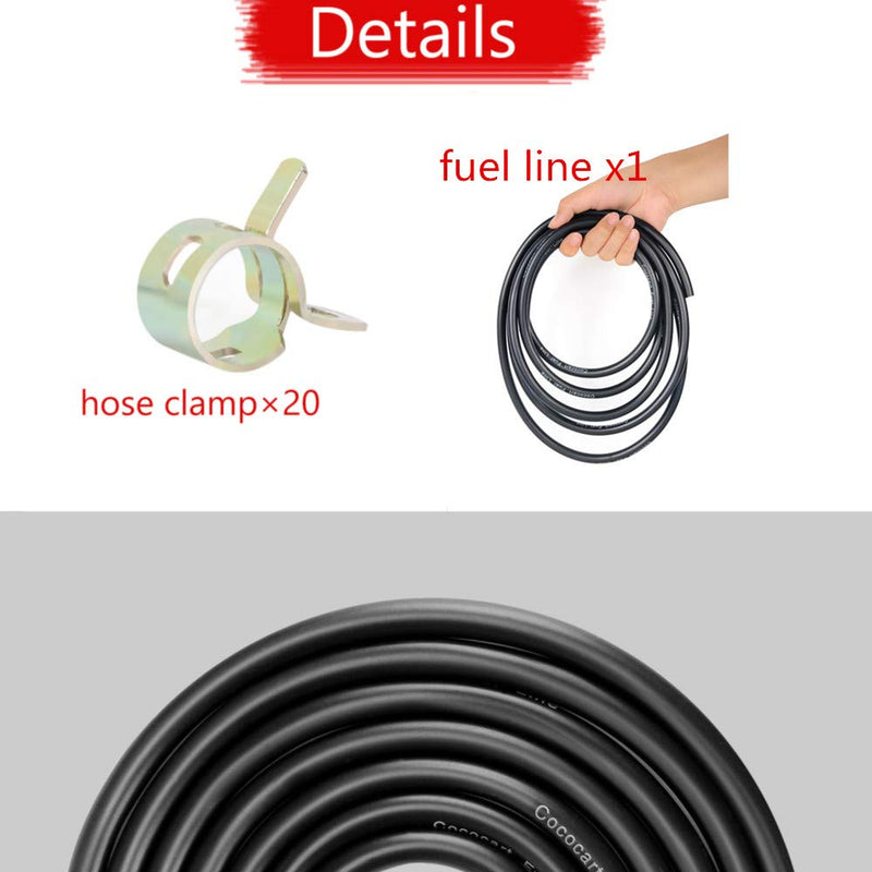 10-Foot Length Stretchy 1/4 Inch ID Fuel Line+20pcs 2/5" ID Hose Clamps for Kawasaki Kohler Briggs & Stratton Small Engines