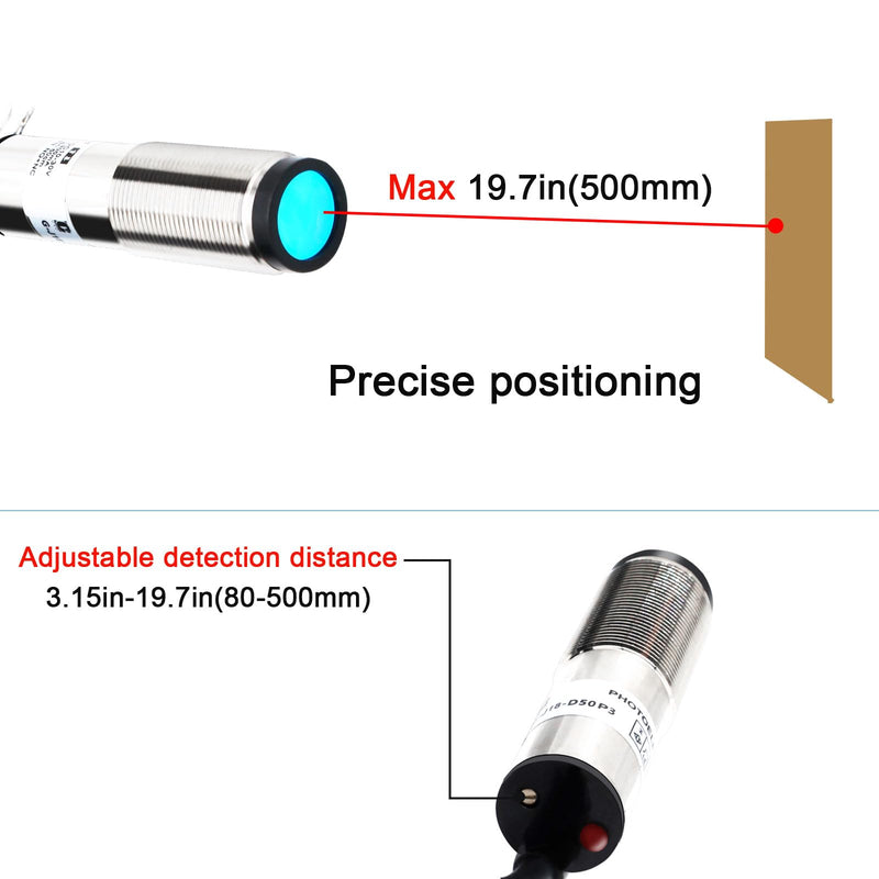 Sensor Laser photoelectric Switch NPN NO + NC Input(10-30VDC), 4 Wires; Detection Distance 8-50cm; HG18-D50N3, 12V; 24V Normally Open and Normally Closed Photoelectric Beam Sensor (NPN, NO+NC)