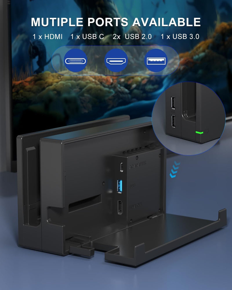 Dock Station for Switch/Switch OLED, Replacement 3-in-1 TV Dock Set with Original IC Module, AC Charger & High-Speed HDMI Cable for 1080P HD Output & Console Charging（Not Compatible with Switch 2）