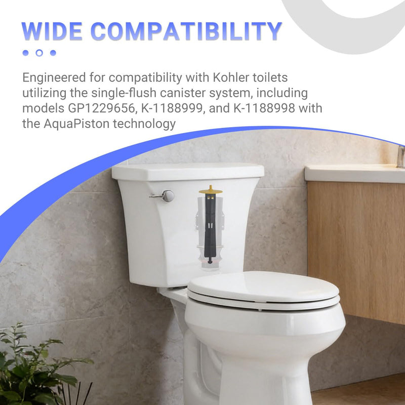 GP1229656 Canister Flush Valve Repair Kit Compatible with Kohler K-1188999, K-1188998 Single Flush Toilets (Includes Cap, Center Guide, Chain & Seals) for AquaPiston Systems