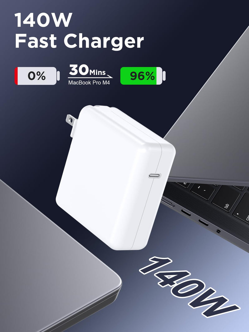 140W Charger for MacBook Pro 16 14 inch Mac Air 15 13 inch | Compatible with Mac M1 M2 M3 M4 M5 Chips (2021-2026)【Original Quality】PD3.1 GaN Fast Charger, 6.6FT Dual Cables Included
