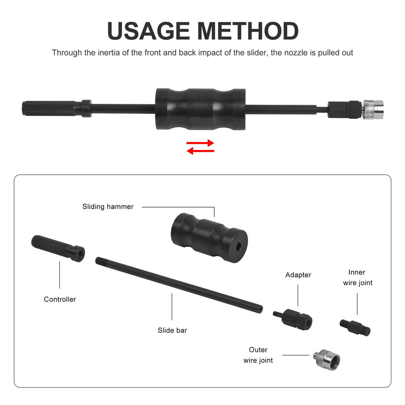 Diesel Injector Extractor Puller and Common Rail Adaptor Slide Hammer Removal Kit