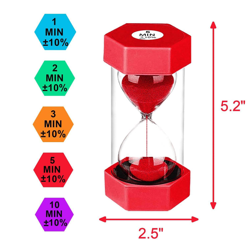 SuLiao Sand Timers 1m/2m/3m/5m/10 Minute,Plastic Hourglass Sand Timer for Kids,Colorful Large Hour Glass Clock,Visual Sandglass Set for Classroom Games Kitchen Office Desk(Pack of 5) 1/2/3/5/10 Minutes Blue/Green/Orange/Red/Purple