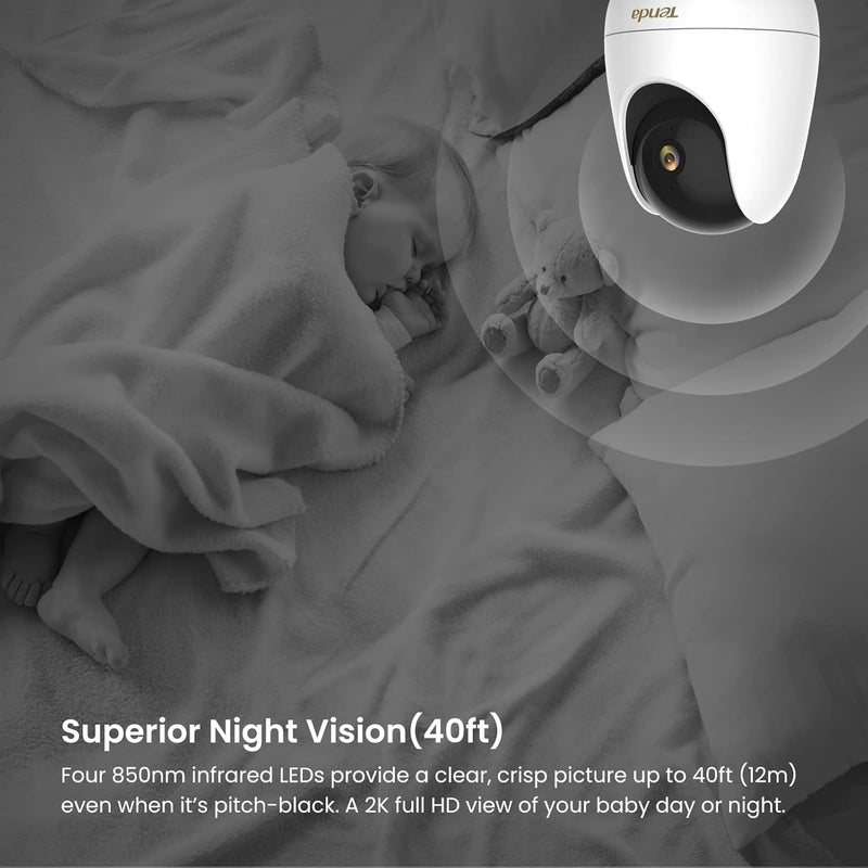 Tenda 2.5K Security Camera Indoor,4 MP Pet/Baby Cameras for Home Security, 2-Way Audio, Human/Pet/Baby Crying Detection, Night Vision, Plug-in WiFi Camera for Inside House (CP7) Plug-in Indoor Camera (4MP)