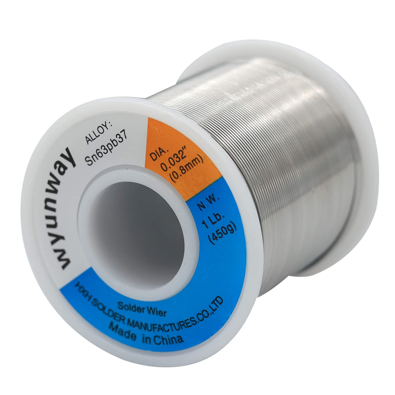 Solder Wire 63/37 Tin/Lead with Flux Rosin Core for Electrical Soldering weight 1Lb(450g) 0.8mm(0.032") 0.8(0.032") 450g(1Lb)