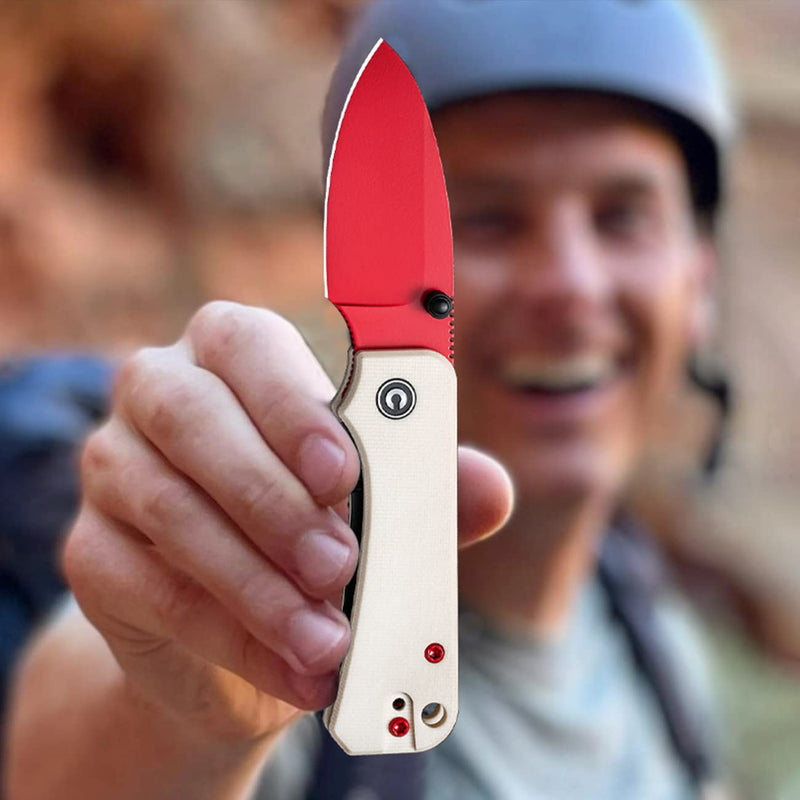 CIVIVI Baby Banter Pocket Knife for EDC, Ben Petersen Folding Knife with 2.34 in Nitro V Steel Blade G10 Handle, Titanium Thumb Stud Opener C19068S-7(Red) Red G10