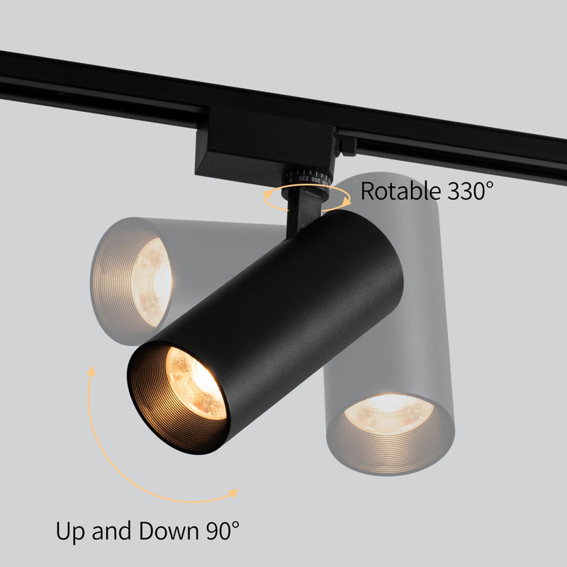 Aisilan 3-Color Adjustable LED H Track Lighting Heads 20W CRI 97 Single Circuit Indoor Track Accent Fixture Flicker-Free 1536 lm Black Spotlight for Gallery, Kitchen, Living Room