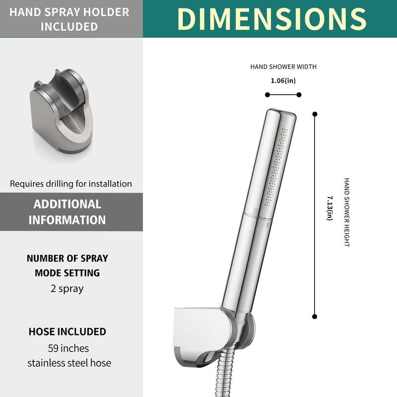 Homipro Chrome Brass 2 In 1 Function High Flow Handheld Shower Head Set High Pressure 7 Inch Chrome Finish Shower Head Sprayer Hand Shower Wand with 59 Inch Hose, Bracket Polished Chrome