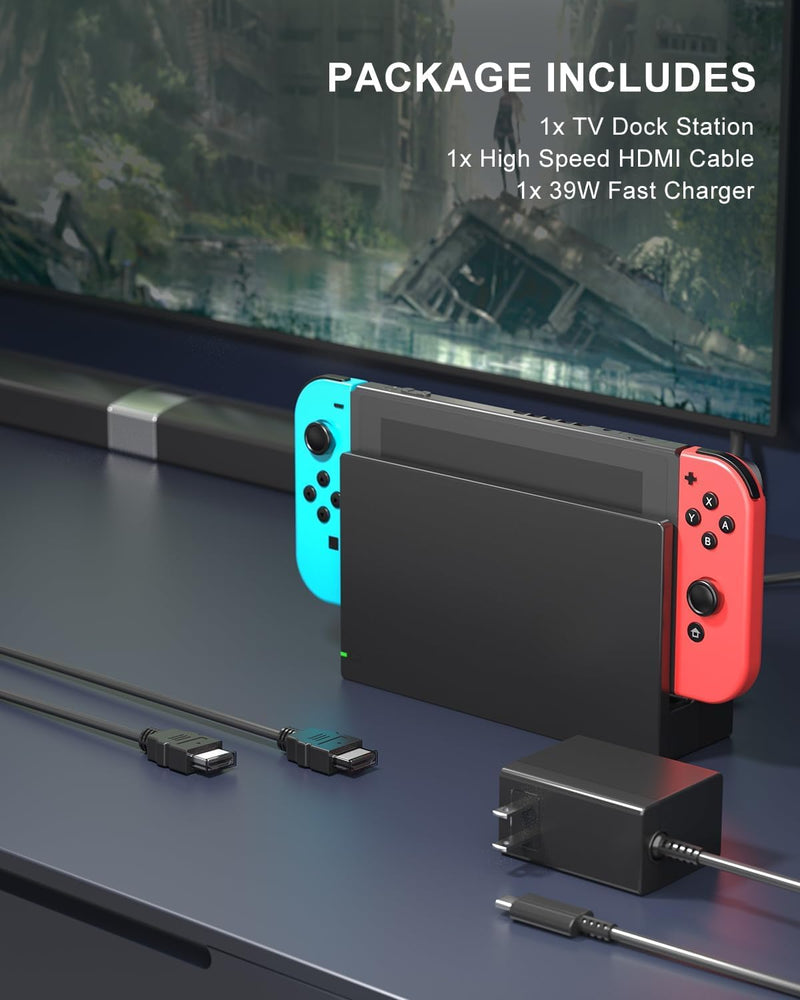 Dock Station for Switch/Switch OLED, Replacement 3-in-1 TV Dock Set with Original IC Module, AC Charger & High-Speed HDMI Cable for 1080P HD Output & Console Charging（Not Compatible with Switch 2）