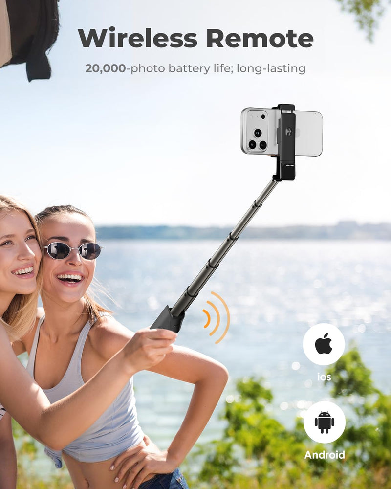 Selfie Stick Phone Tripod with Desk Clamp, Extendable Selfie Stick for iPhone & Android, Pocket-Size Travel Phone Stand with Remote, Aluminum Alloy Stick for Travel, Video Recording & Live Streaming black