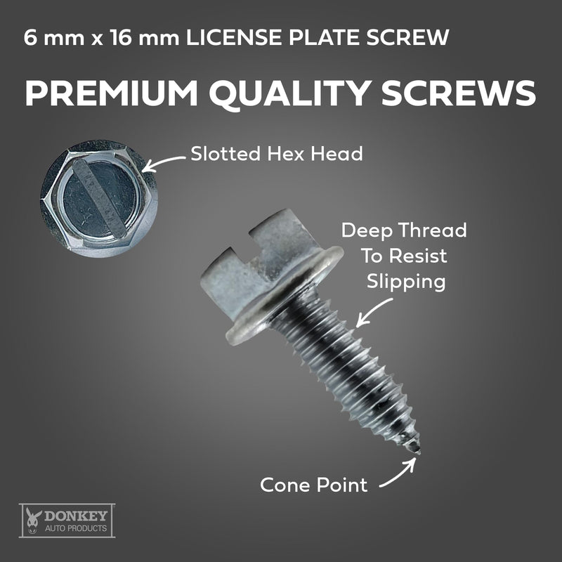 License Plate Screws - Slotted Hex Head - Metric - 6mm x 16mm - for Vehicles (100 per Pack)