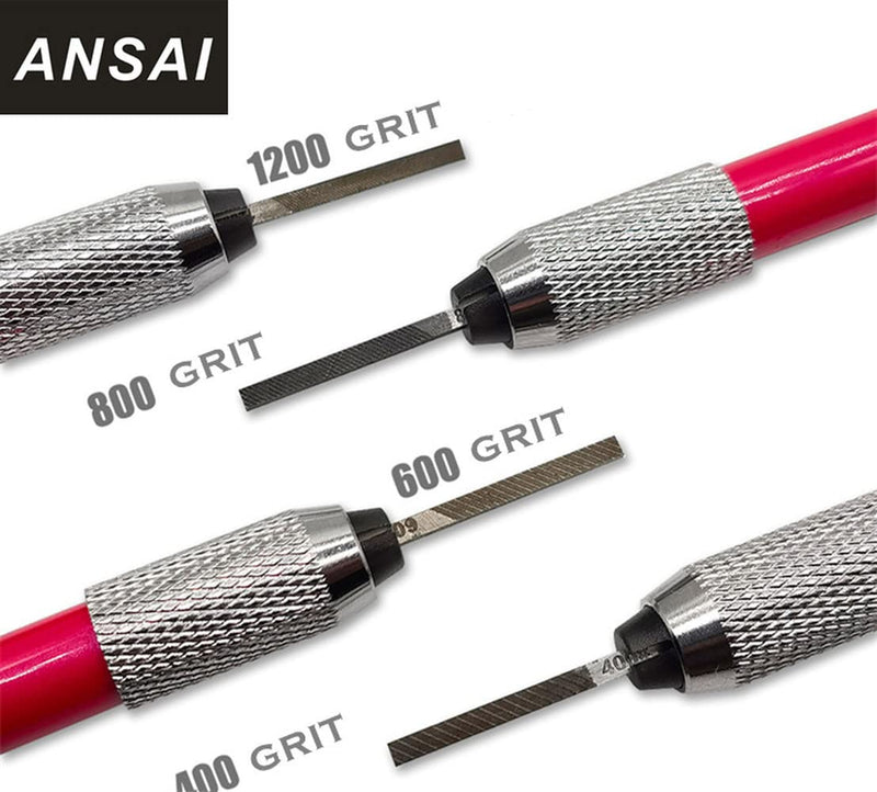 ANSAI Precision File Set for Scale Model Hobbies Tools Plastic Models, File File Pen, 400,600,800,1200 Grit (A Set of 4) (A Set of 4)