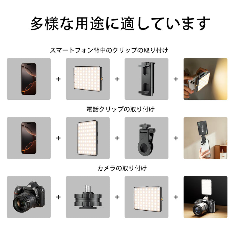 LED Portable Selfie Light, Video Conference Lighting Quality Lithium Battery CRI 97+, Clip & Camera Tripod Adapter, 3 Light Modes for Phone