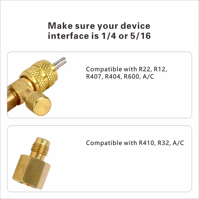 Valve Core Removal Tool Kit, Air Conditioning Line Repair Tools, HVAC Tools,Adapter 5/16 Inches SAE Female to 1/4 Inches SAE Male Flare,Compatible with HVAC R22 R12 R407 R410 R404 R32 R600 A/C