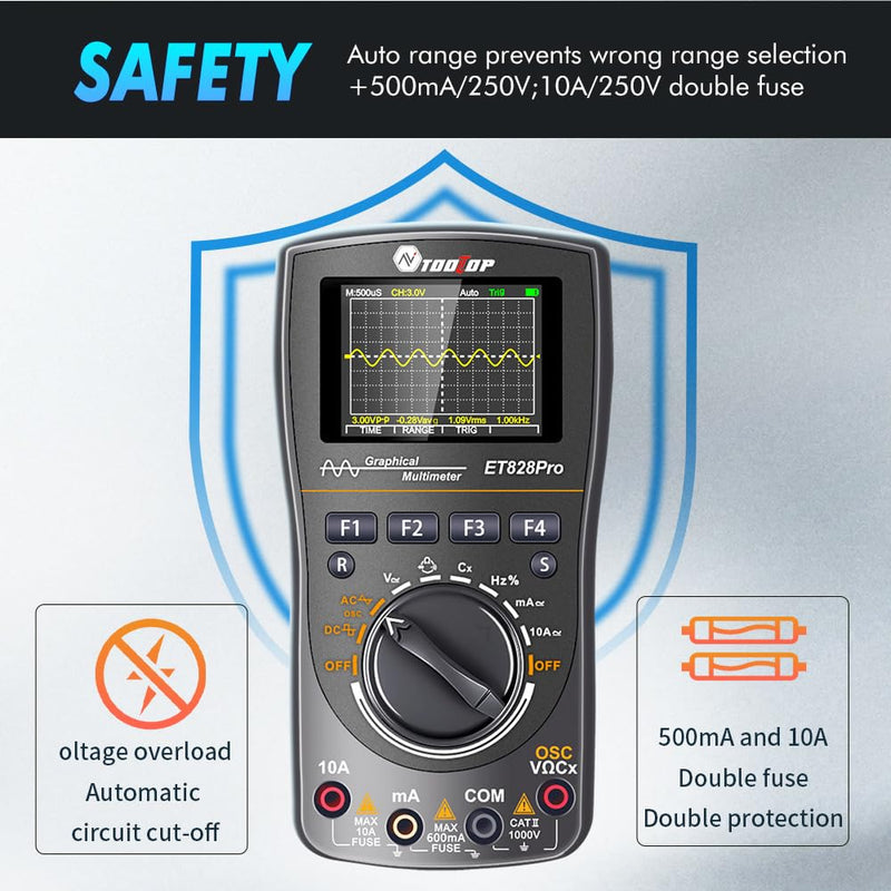 Oscilloscope Multimeter, 2-in-1 Intelligent Digital Scope Meter Multimeter, Professional LED Handheld Oscilloscope Multimeter with 50Msps A/D Automatic Waveform Capture Function Grey