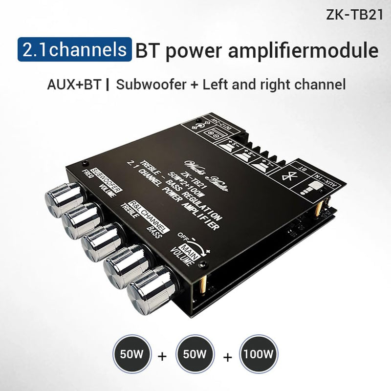 ZK-TB21 2.1 Channel Bluetooth Amplifier Board, 50W*2+100W Subwoofer Power Amp Module, Bluetooth 5.0 AUX Input Treble Bass Control for DIY Speaker Home Theater Audio