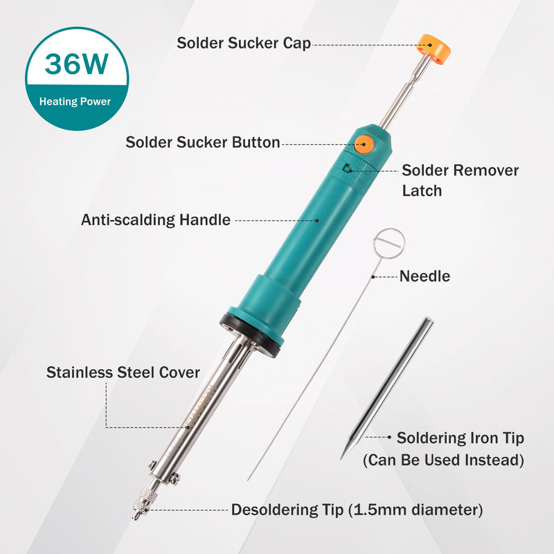 Electric Desoldering Pump & Soldering Iron Kit, 2-in-1 Solder Sucker Tool, 36W, Heatproof Handle, Desoldering Gun & Soldering Iron Combo for Electronic Repair & DIY Projects (EDS-92) EDS-92
