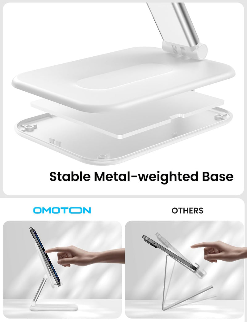 OMOTON Foldable Tablet Stand for iPad, Portable Monitor Stand, Desktop Dock Holder Compatible with iPad Pro/Air/Mini/Samsung Galaxy Tab/Phones(Up to 12.9 inches), Milk White